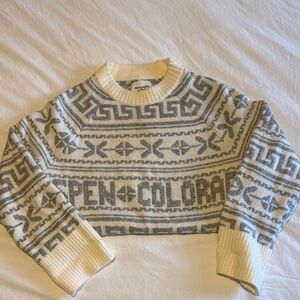 Abercrombie & Fitch Cropped Fair Isle Crewneck Sweater - Cream & Gray